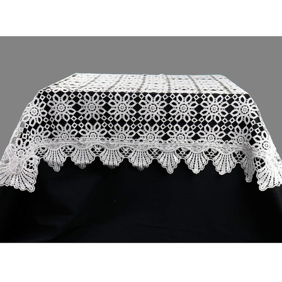 White Lace Embroidery Flowers Tablecloth Square 36 x 36 in - Picture 2 of 5